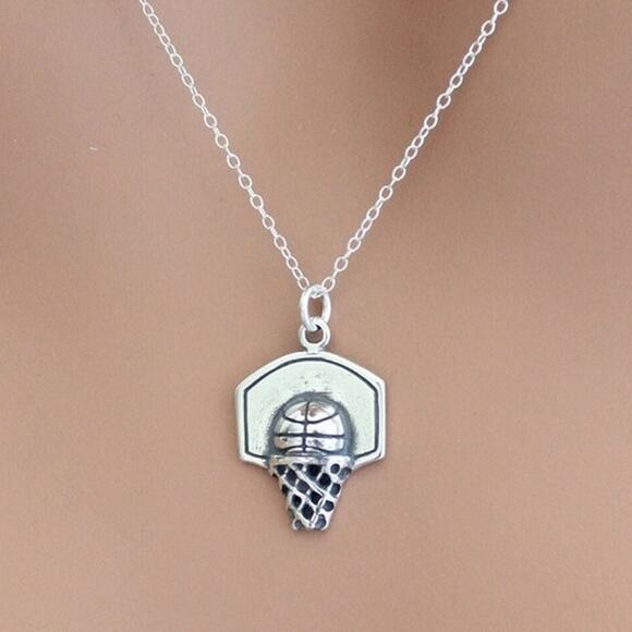 Sterling Silver Basketball Hoop Necklace - Picture 1 of 7